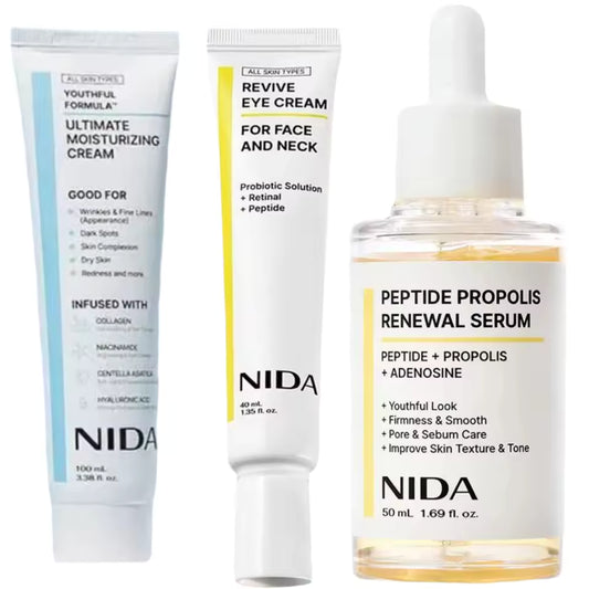 NIDA Propolis Peptide Verjonging Gezichtsserum Huidbarrière Dubbele Reparatie Serum Verstevigende & Gladmakende Crème Gezichtsverzorging Set